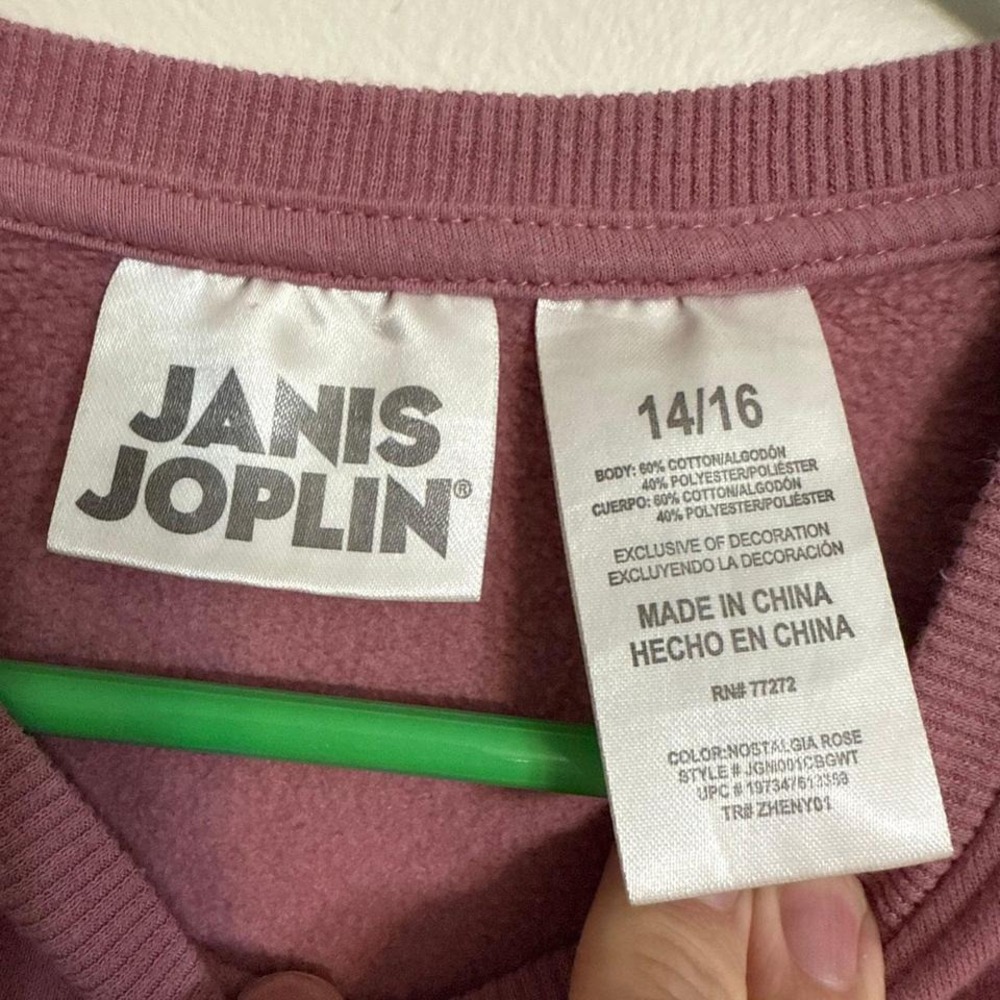 Janis Joplin Kids Sweatshirt 14/16 Nostalgia Rose Pink Graphic Pullover - Picture 2 of 6